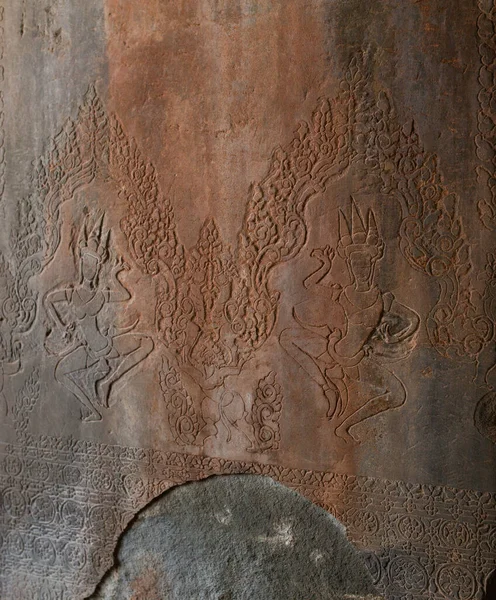 Камбоджійський ациент Мураль і печерні малюнки на стінах храму Агкор Ват. — стокове фото