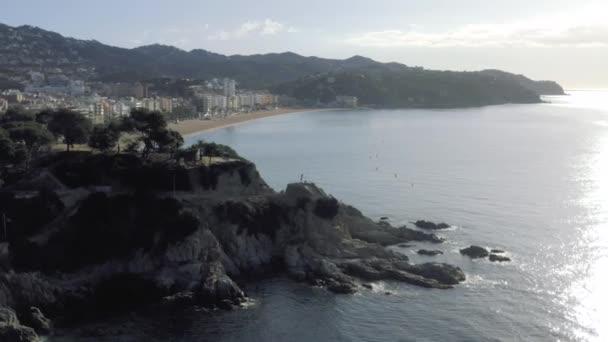 Lloret de Mar on Mediterranean Sea in summer Spain 4k drone flight — 图库视频影像