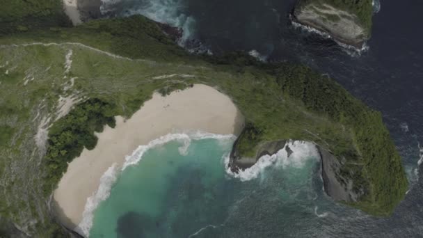 Kelingking Beach op Nusa Penida Island in Indonesië bij Bali drone schot 4k — Stockvideo