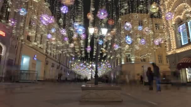 Walking pedestrian street in Moscow timelapse night time — Stock Video