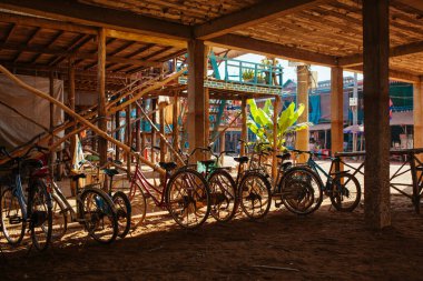 Classic vintage Bicycles in Cambodian Floating Village near Tonle Sap Lake clipart