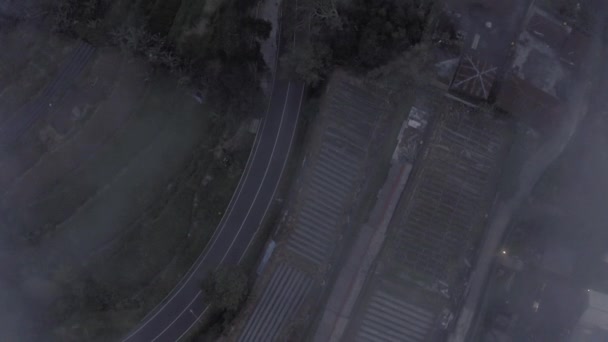 Road in the Fog on Bali Island drone shot 4k — Stock video