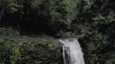 Bali Adası tropikal dağlarında şelale 4k İHA uçuşu
