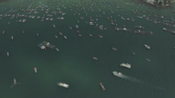 Αλιευτικά σκάφη και σπίτια ψαράδων στο νερό στο Βιετνάμ — Αρχείο Βίντεο