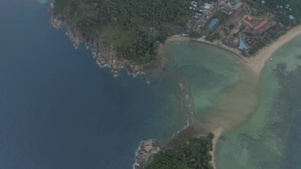 Phangan Island Coastline, Forest, Beach and blue Sea in Thailand, 4k Drone shot — Stock video