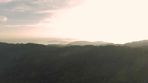 日落时分，亚洲4k无人机在泰国森林上空飞行 — 图库视频影像