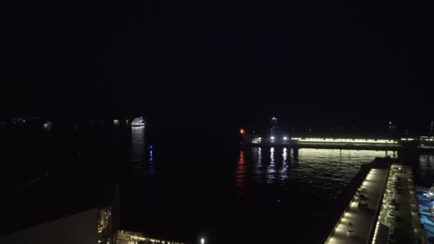 Luxury Yachts in Monaco Port, Night Monte Carlo City, 4K shot — Stock Video