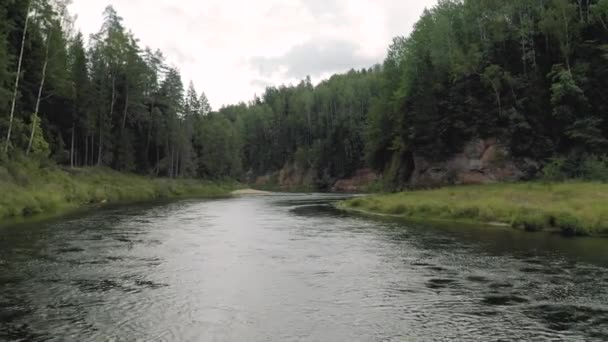 Rivieroevers in Europa, Gaujas Letland Nationaal Park 4k Drone schot — Stockvideo