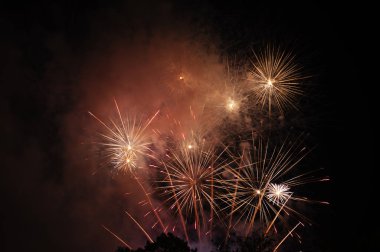 Monaco şehrinde havai fişekler, Monte Carlo, gece aydınlatma