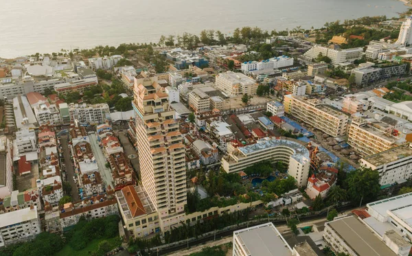 Patong City and Beach life with cars and boats in Thailand Phuket Island Drone flight — ストック写真