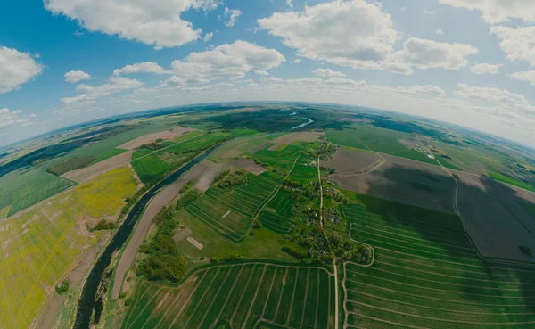 Bosque verde y campo verde en Lituania, 360 VR Sphere — Foto de Stock