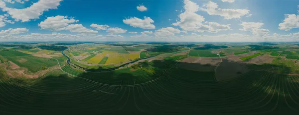 Green forest and green field in Lithuania, 360 VR Sphere — Stock Photo, Image