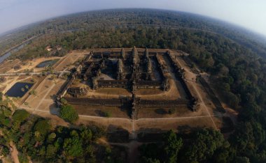 Kamboçya 'daki Angkor Wat Tapınağı, 360 Vr panorama insansız hava aracı.