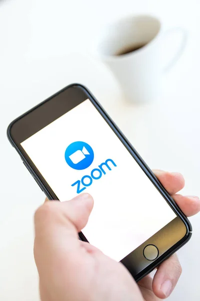 Antalya Turkije Maart 2020 Mobiele Telefoon Met Zoom Cloud Meetings — Stockfoto