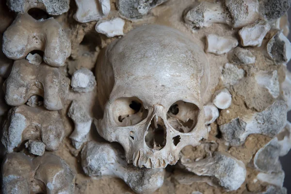 Portekiz Faro Daki Kemik Şapeli Nde Kemiklerle Örülmüş Duvar — Stok fotoğraf