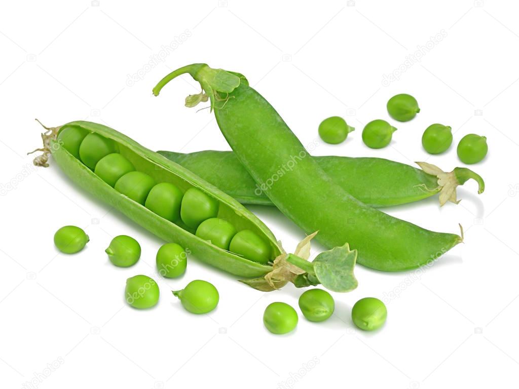 Sweet peas. Fresh pea pods isolated on white background.