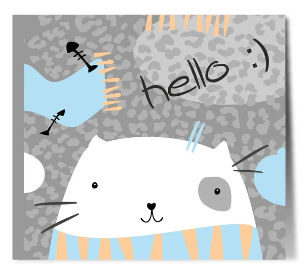 Jolie chatte blanche en écharpe . — Image vectorielle