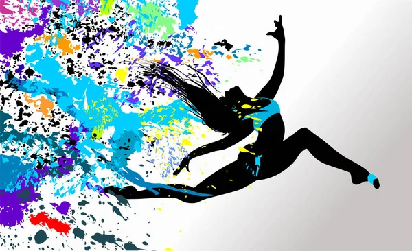 Dancing girl in bright splatters. — Stock Vector