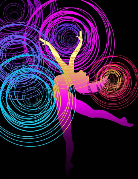 Dancer in bright circles. — Stock Vector