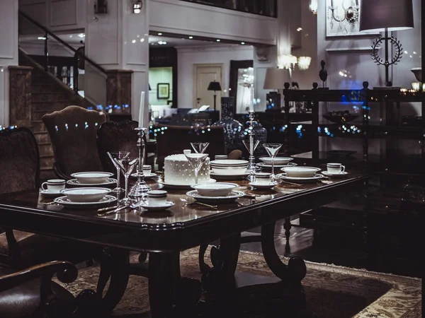 Hotel Restaurant Table Food Dish Candles Chair — Stock Photo, Image