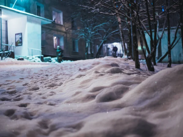 Нічне Місто Зима Sno — стокове фото