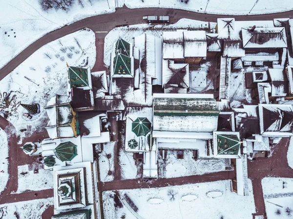 Arquitectura Tradicional Rusa Vista Aérea Durante Invierno Nevado — Foto de Stock