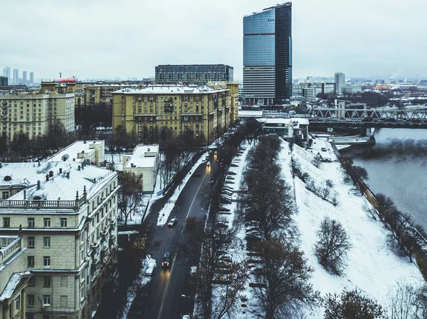 Widok Lotu Ptaka Architektury Europejskiej Miasto Czasie Zimy — Zdjęcie stockowe