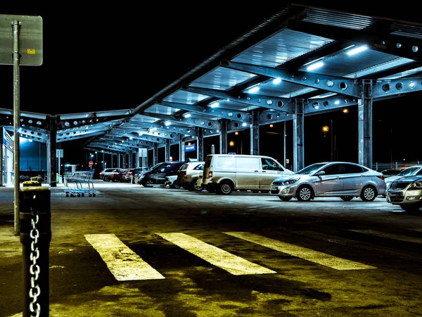 Nacht Supermarkt Panorama Buiten Beeld — Stockfoto