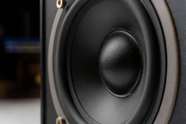Close Macro Black Dynamic Sound Audio Speaker Monitors Studio — Stock Photo, Image