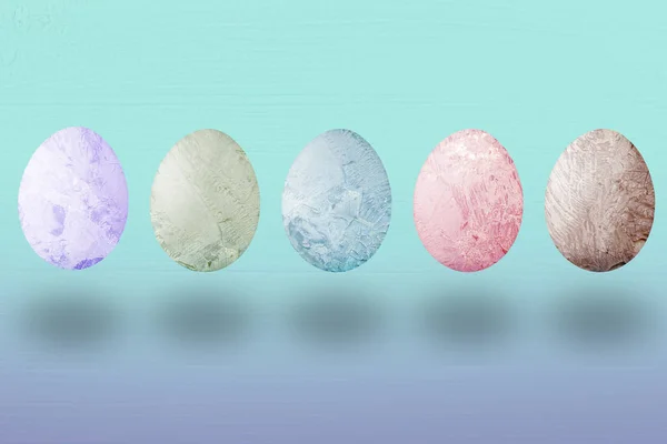 five easter eggs isolated, covered with color paint, variations, easter holiday concept