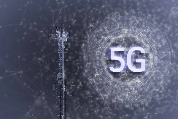 5g metin istasyonu anten teknolojisi arkaplanı noktalar ve daireler,