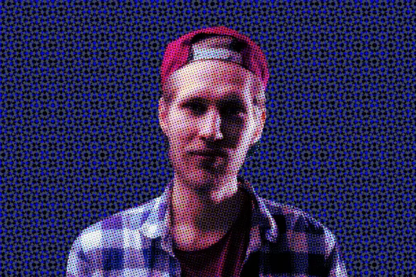 Ένα πορτραίτο του προσώπου του νεαρού άνδρα κατασκευασμένο από ψηφιακά pixels, έννοια της τεχνολογίας — Φωτογραφία Αρχείου