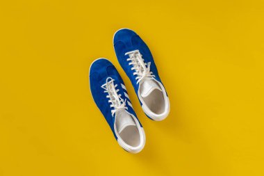 tuval spor ayakkabısının üst görüntüsü. Basit ayakkabılar. Renk yüzeyinde düz yatıyordu.