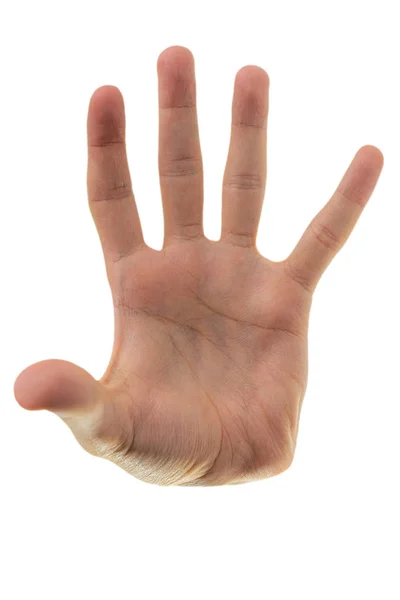 Zbliżenie Czyste Mężczyźni Ręka Skóra Tekstury Izolowane Biały Kształt Dłoni — Zdjęcie stockowe