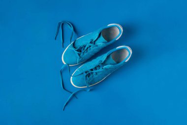 tuval spor ayakkabısının üst görüntüsü. Basit ayakkabılar. Renk yüzeyinde düz yatıyordu.