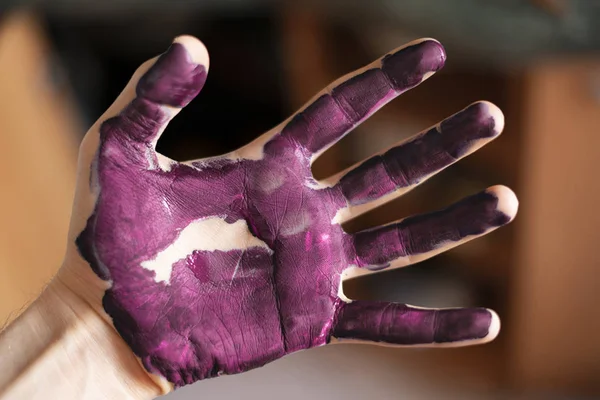 Palma Humana Adulta Mão Desenhar Por Pintura Cores — Fotografia de Stock