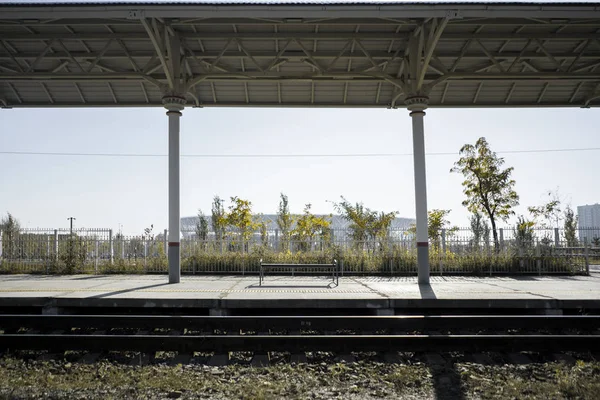 Lege Trein Station Platvan Openbaar Vervoer Stad — Stockfoto