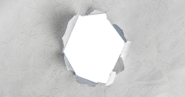 isolated piece of paper with a torn, cracked hole on it, copy space mockup design