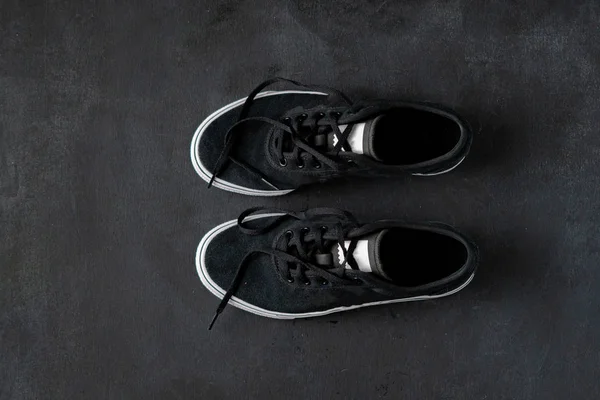 Vista Superior Sapatilha Lona Sapatos Simples Flat Lay Superfície Cor — Fotografia de Stock