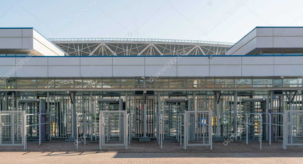 the football or soccer sport stadium gates entry with metal constructions