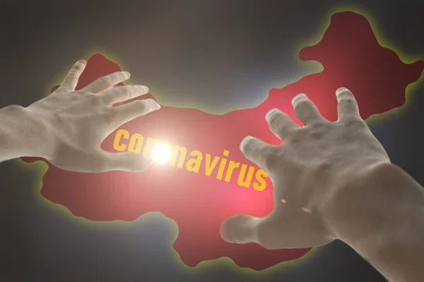 Persona Manos Cubrir Protegerse Coronavirus Mapa Global China — Foto de Stock