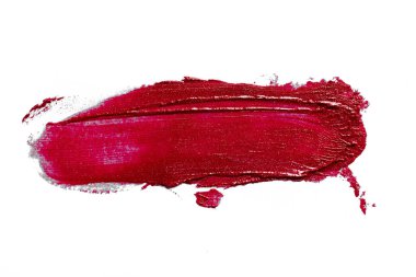 Beyaz arkaplanda izole kırmızı renk lekesi ruj izi dokusu