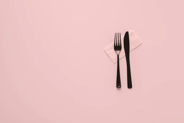 Top View Conceptual Minimalism Plastic Table Utensil Tablewear Cultery — Stock Photo, Image