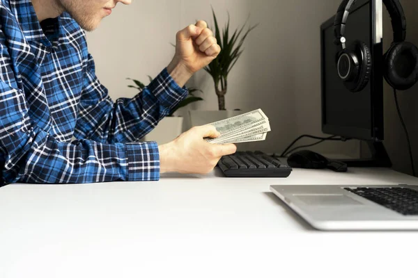 Trabalho Casa Hustle Lado Pessoa Ganhou Dinheiro Através Computador Usando — Fotografia de Stock