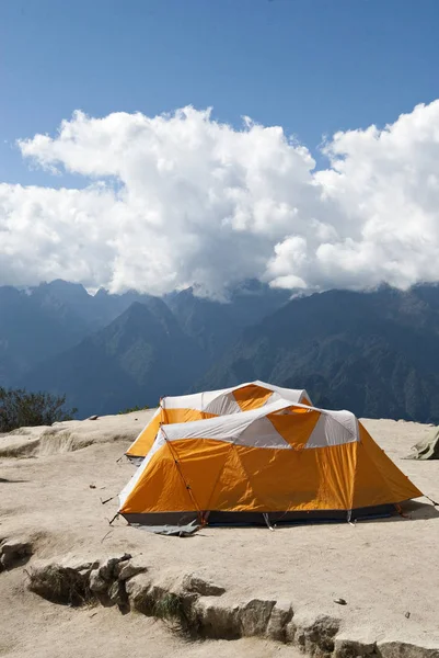 Лагерь Подготовлен Группы Туристов Андах Тропе Инков — стоковое фото