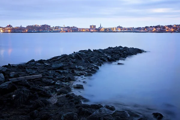 Portland Maine Skyline Visto Tutto Porto Portland Notte — Foto Stock