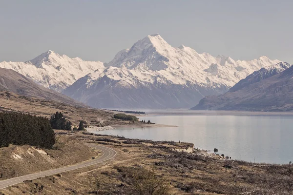 Mount Cook Több Mint Pukaki Zéland — Stock Fotó