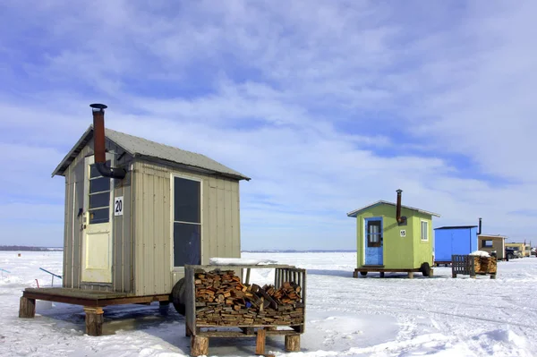 Series Bright Little Wood Cabins Canadian Winter — Stock Photo, Image