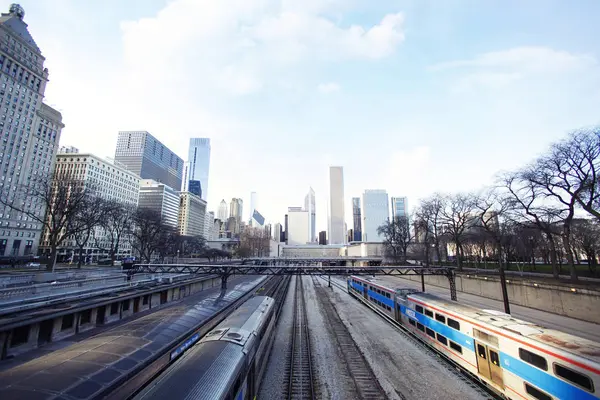 Yüksek Açılı Görünüş Tren Demiryolu Stasyonu Chicago Abd — Stok fotoğraf