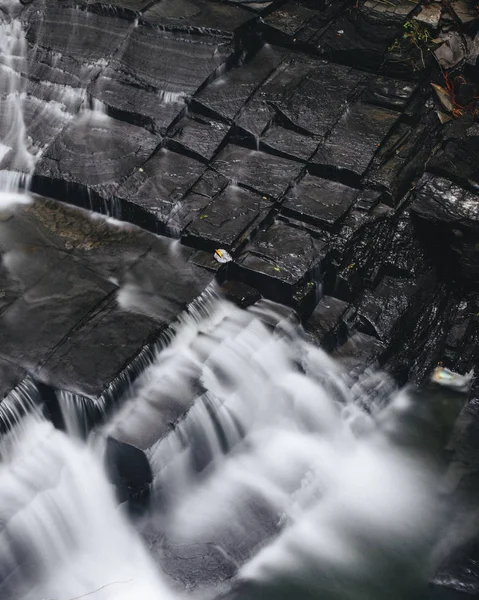 Long Exposure Shot Water Flows Erodes Shale Fillmore Glen State — Stock Photo, Image